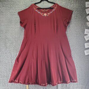 eShakti Dress Womens 6X Rust Red Embroidered Cotton Stretch Knee Length